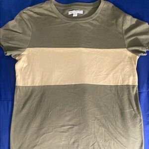 Green and Tan Short Sleeve Tee with Color Block Design